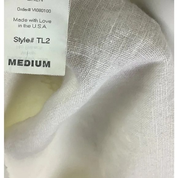 Vintage 90s Liz & Jane Sz M 100% Linen Boxy Embroidered Tank Top White Pullon - Picture 7 of 7